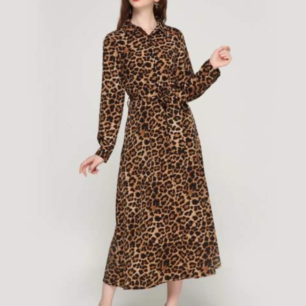 Midi Dress Buttoned Leopard Print